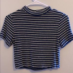 high neck green and white soft striped shirt